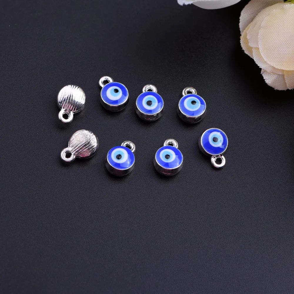 LEENAHAR 10pcs 7 мм Серебряный цвет Турецкий Дурной глаз Круглые бусины для