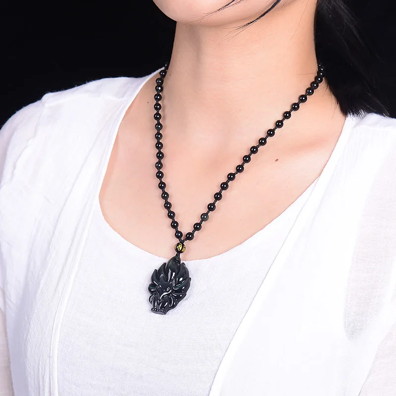 Ожерелье с подвеской девять хвостов лисы натуральный Радуга обсидиановый глаз