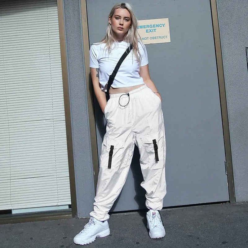 Женские свободные спортивные брюки с карманами Harajuku брюки Модные женские белые мешковатые штаны для бега хип-хоп танцевальные брюки размера плюс