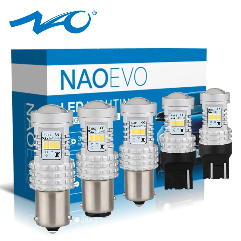 NAO P21W led PY21W BA15S BAU15S T20 P21/5 Вт включить стоп-сигнал 1400lm W21 5 Вт W21W 7440 7443 Белый Красный Янтарный 12v 3020 чип-диод лампочка светодиодное освещение автомобиля