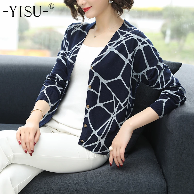 Женский вязаный кардиган YISU тонкий с длинным рукавом и v образным вырезом