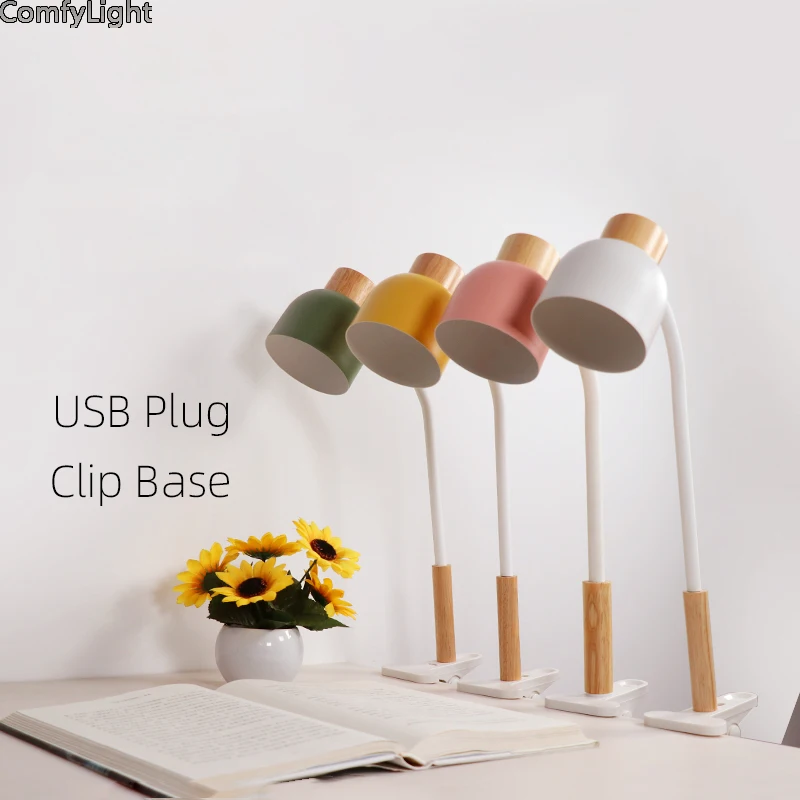 Desk Lamp Clip Led Clamp Table light For read Student Bedroom Bedside Office Flexible head reading Light color Iron Wood USB|Настольные