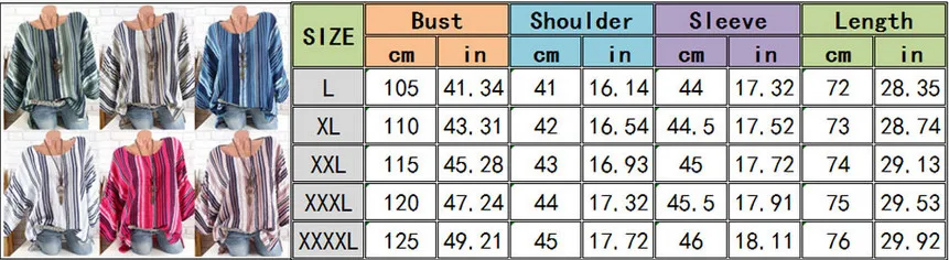 

Plus Size Women Blouse Tops Striped Long Sleeve Cotton Shirts Linen Striped Baggy Tunic Shirt Round Neck Summer 2019 Womens