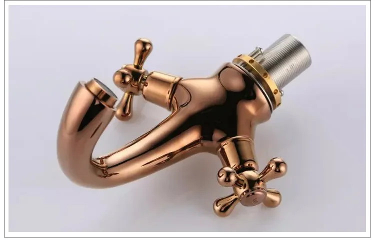 Бесплатная доставка кран для раковины с двойной ручкой из розового золота