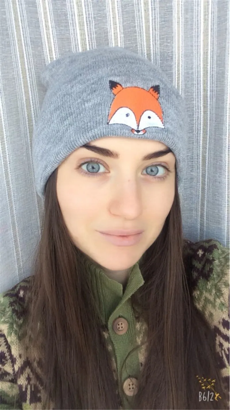 Winter Adult Unisex Knit Cartoon Fox Beanies Cap for Women High Quality Breathable Keep Warm Soft Hats Man Parent child Cap W20