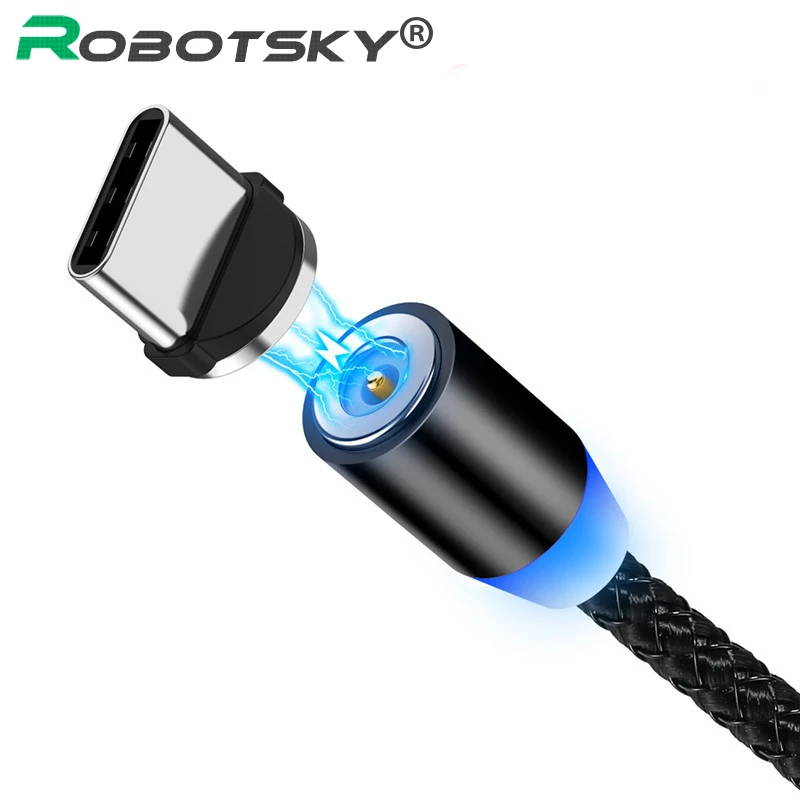 Светодиодный магнитный кабель Micro USB Type-C зарядный 2 1 А быстрая зарядка телефона