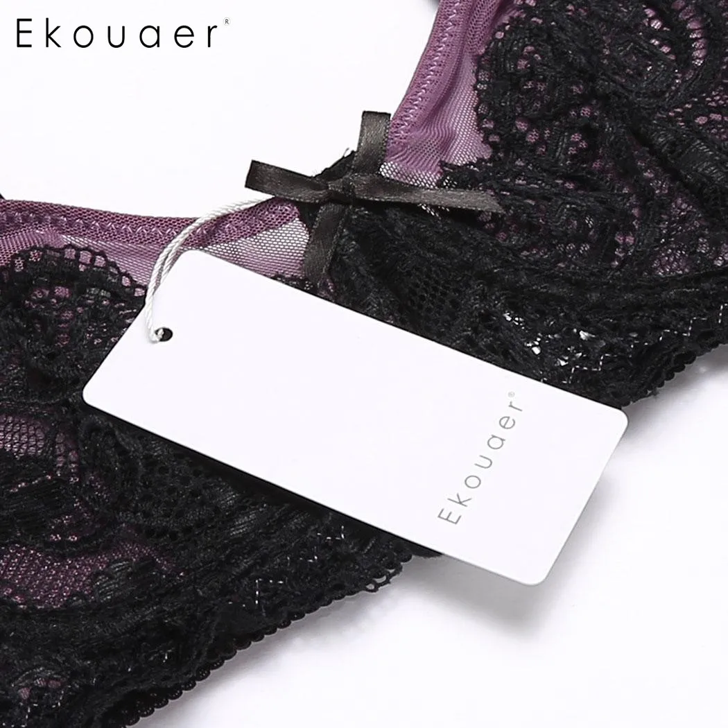 Женский кружевной бюстгальтер Ekouaer комплект нижнего белья на тонких бретельках