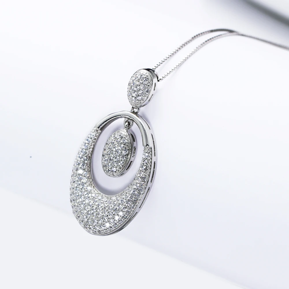 Solid 925 Sterling Silver Luxury Pendant Women's Necklace Fine Jewelry Oval Real Suspension Elegant Jewellery Statement | Украшения и