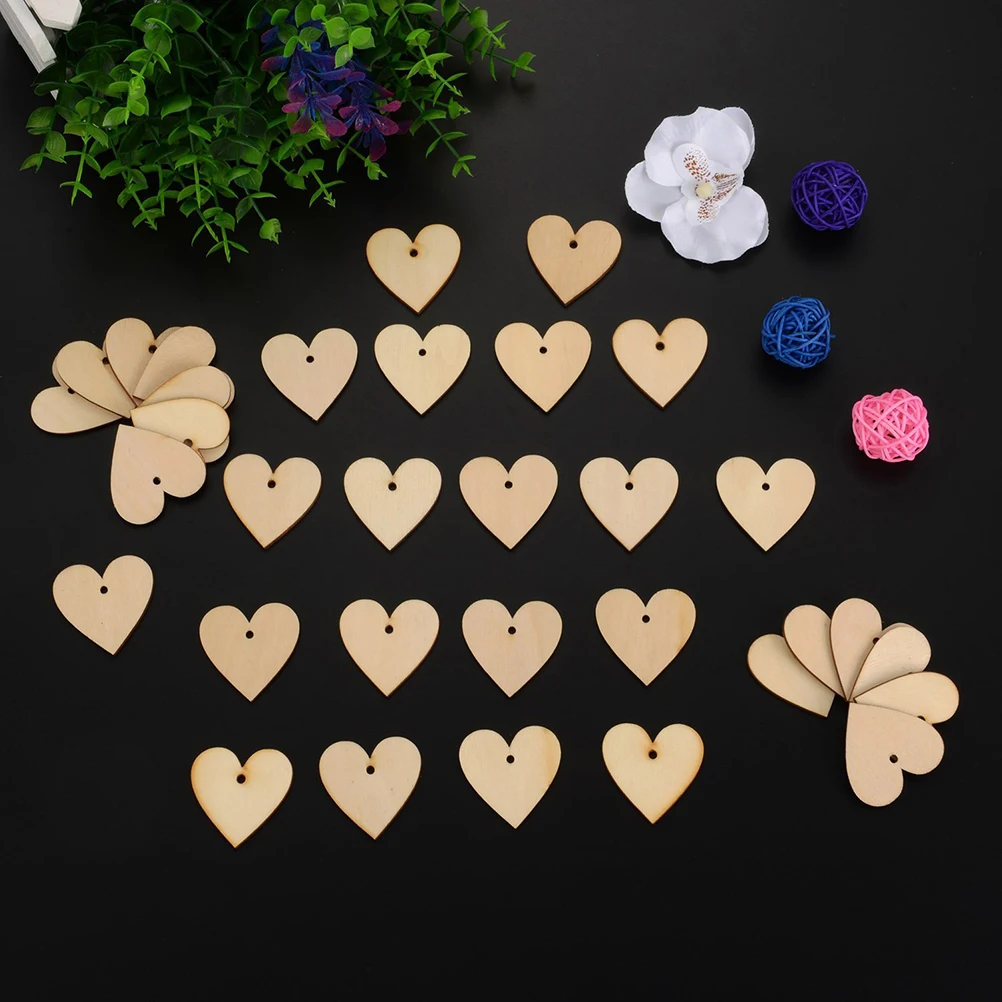 100Pcs 40MM Blank Heart Wood Slices Discs with 10M Twine DIY Decorations for Wedding Arts Crafts Card Making Drawing | Дом и сад