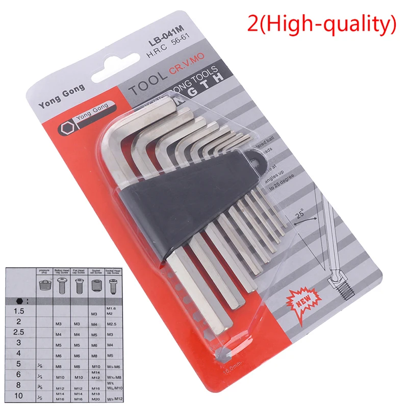 

9Pcs/Set 1.5mm - 10mm Hexagon Allen Key Wrench Tools set Matte Chrome Ball End Spanner set Screwdriver Set Tool Kit