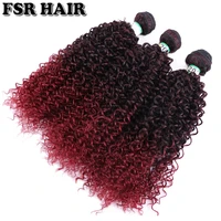 fsr 100 grampcs ombre kinky curly hair weaving fashion wine red synthetic hair bundle