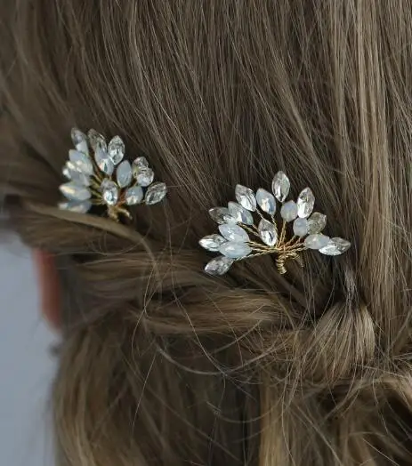Hair pin set Кристалл из опала Свадебные украшения для волос ручной работы волосы плетеная Корона шпильки "бобби" комплект волосы невесты расческа свадебное украшение - Окраска металла: Hair pin set