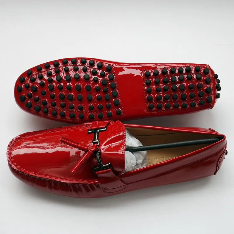 Mens Genuine Leather Red Patent Loafer Shoes Slip on Tassel Driving Big Size 11 12 45 Casual Men | Обувь