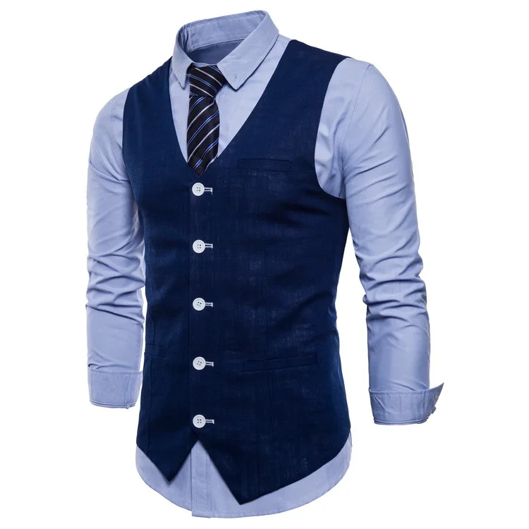 Mens Slim Fit Single Breasted Suit Vest 2022 Brand New Formal Dress Business Wedding Vest Waistcoat Men Solid Color Gilet Homme