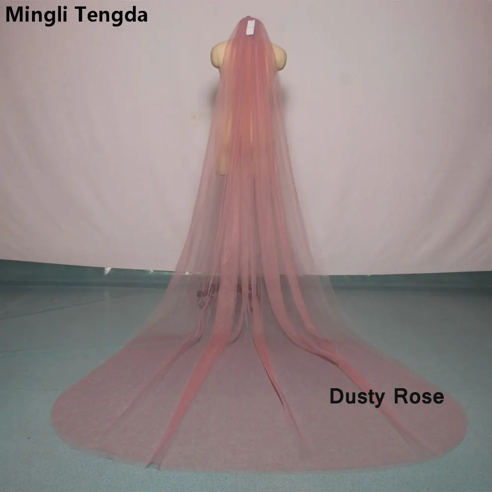 Mingli Tengda небесно-голубая свадебная фата, длинная срезанная кромка, двухслойная свадебная вуаль длиной 3 метра, элегантная женская Соборная вуаль, ПЫЛЬНАЯ РОЗА