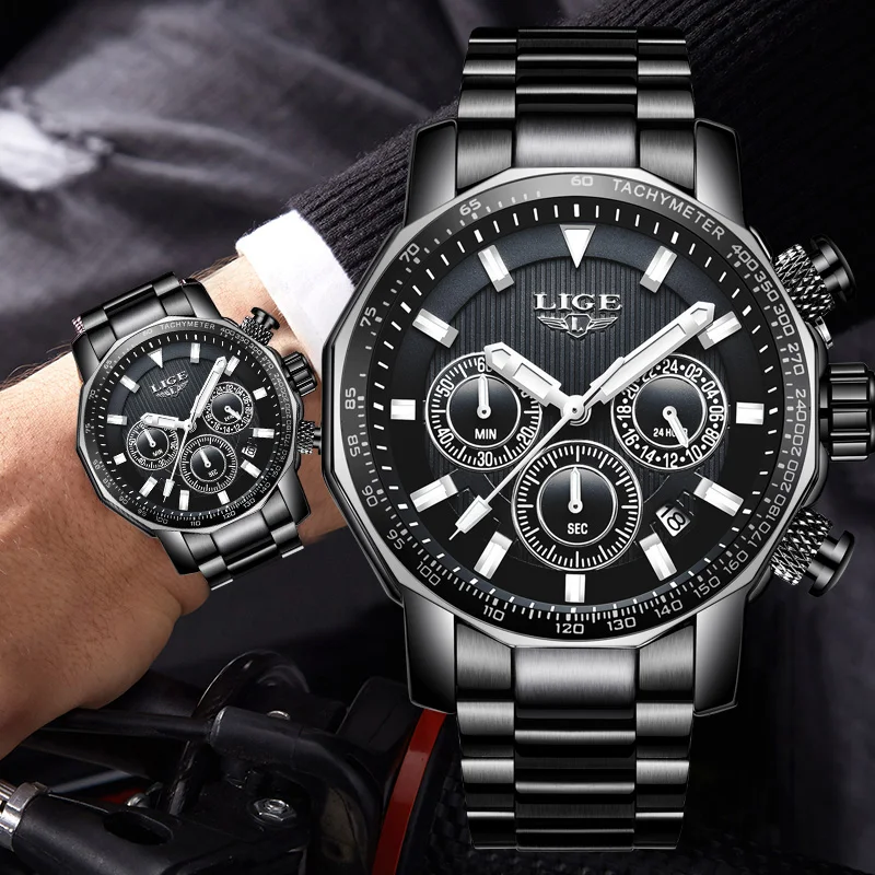LIGE мужские часы модные Хронограф Роскошные водонепроницаемые Бизнес спортивные