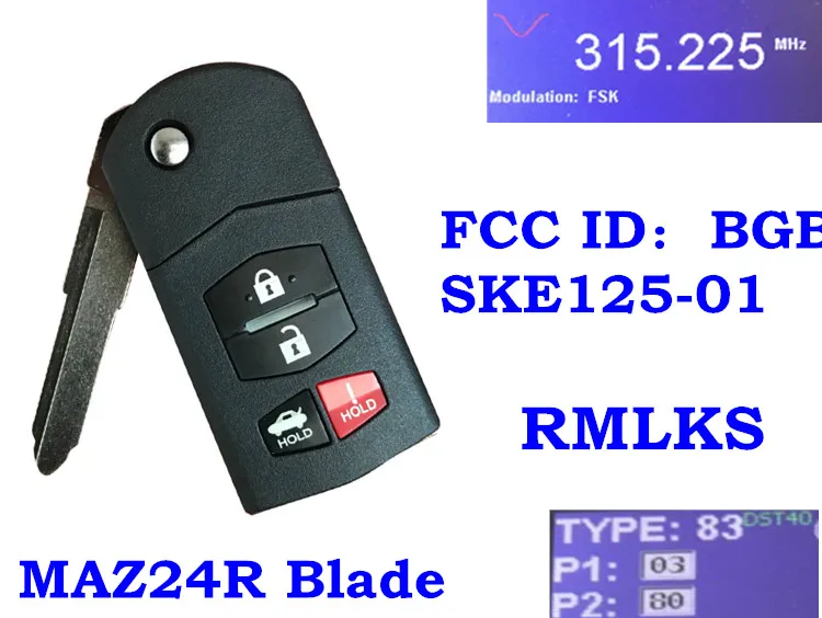 Пульт дистанционного управления RMLKS 315 МГц 313 4D63 чип для Mazda 3 5 6 RX8 Φ-ske12501 JX331BA5802C