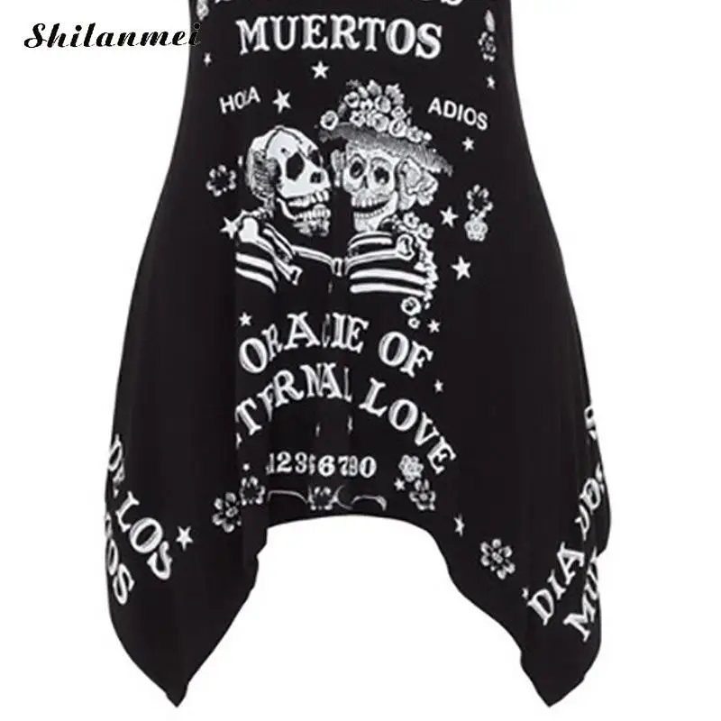 Plus Size Skull Graffiti Print Long Women Tshirt Punk 3D T Shirt Girl Summer Loose Irregular Hem Vest Tee Tops Streetwear | Женская