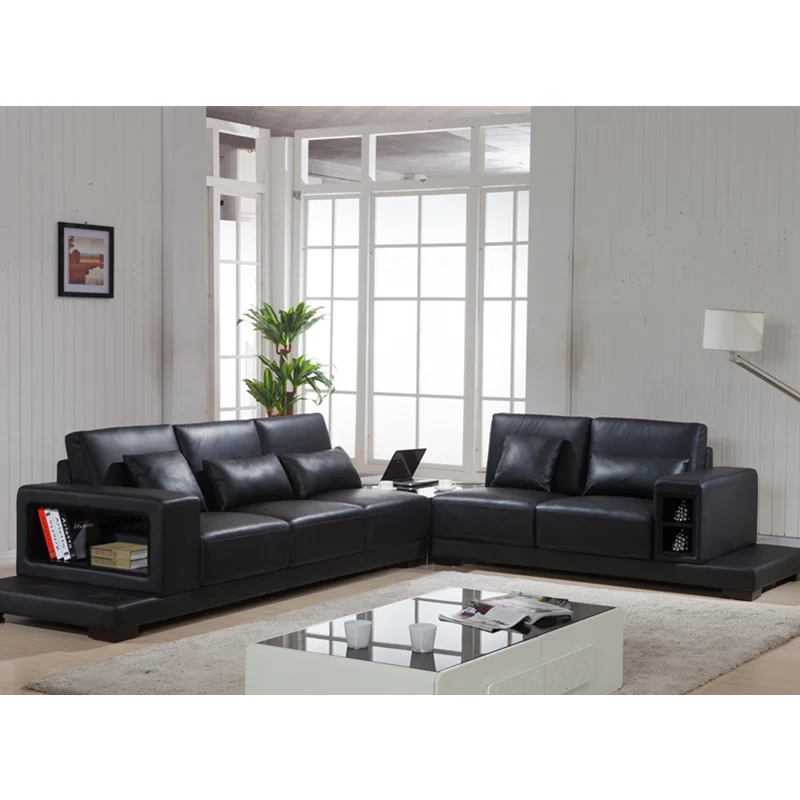 Черный простой дизайн роскошный кожаный диван итальянская мебель|Наборы для