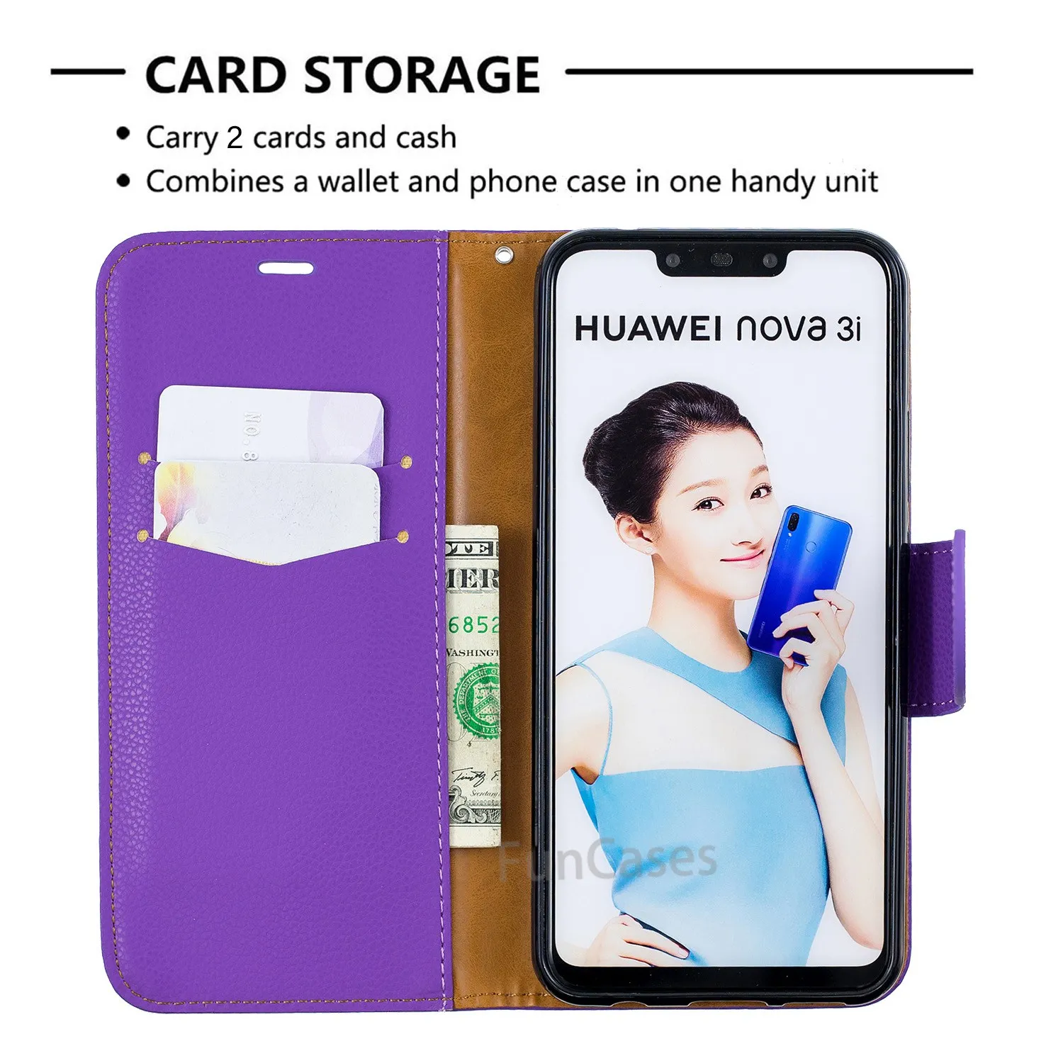 Чехол из искусственной кожи для huawei Nova 3i чехол-книжка с бумажником окрашенные
