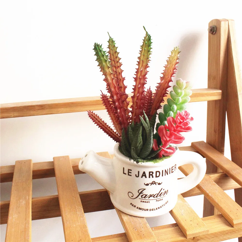 Room Artificial Succulent Pot Tabletop Decor Fake Plant Flower 1pc Mini Simulation PVC Ceramic Creative Ornaments | Дом и сад
