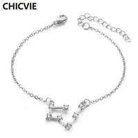 chicvie custom silver 12 constellation charm braceletbangles for women crystal friendship stainless steel bracelets sbr190075
