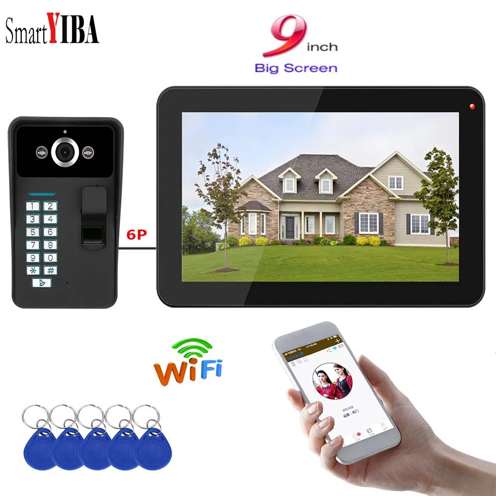 SmartYIBA 9 дюймов квартира домофон проводной WiFi видео дверной звонок Домофон 1000TVL