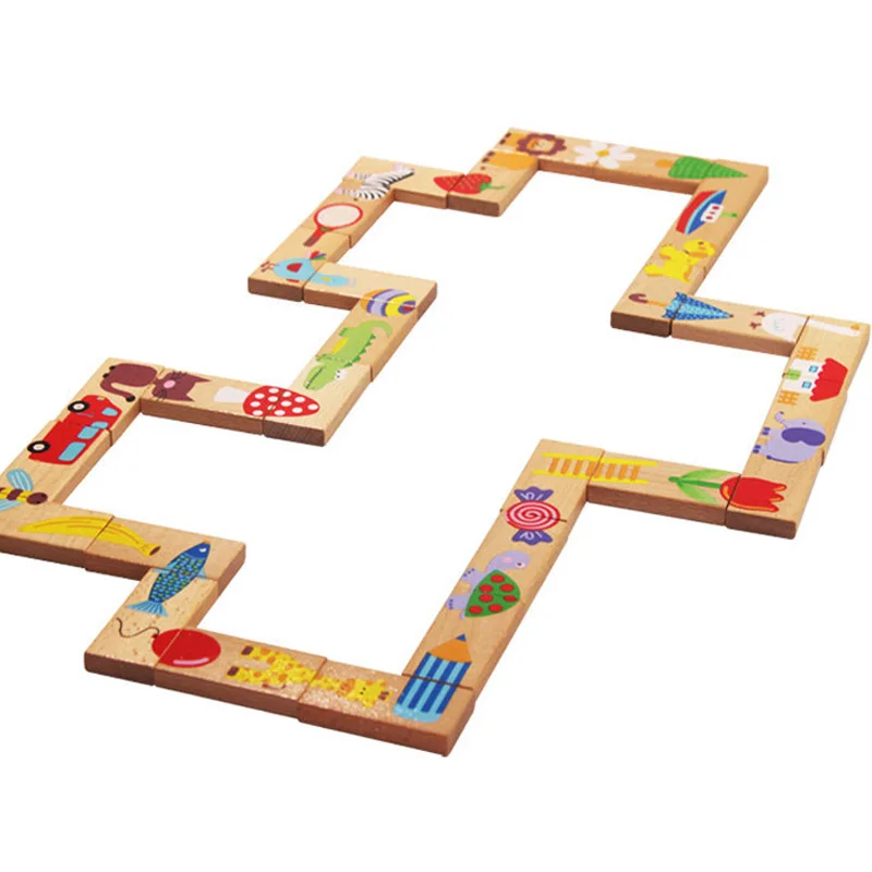 New 28pcs/set Animal Colored Dominoes Wooden Puzzle Cartoon Montessori Educational Baby Toys Cute Birthday Gifts Funny Kids Game | Игрушки и