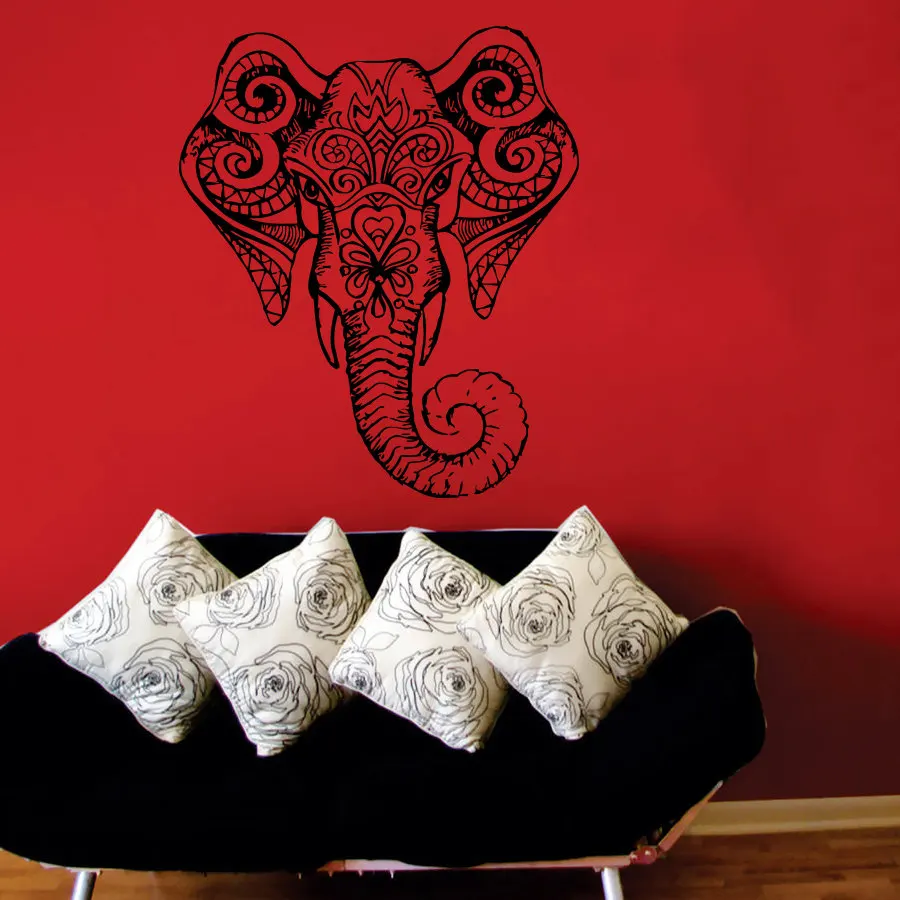 Этнические узорные богемные наклейки на стену в виде головы слона домашние