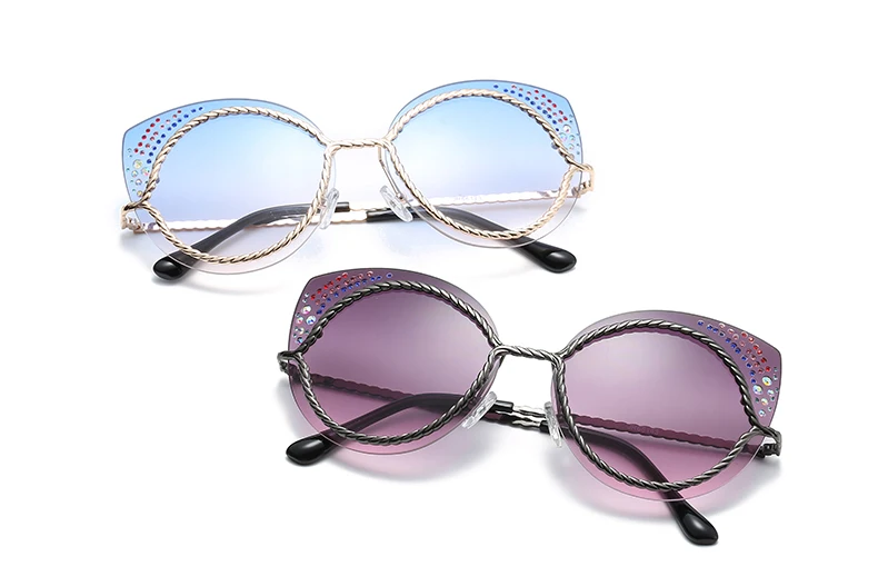 LEIDISEN Cateye, роскошные солнцезащитные очки, алмаз, модная металлическая оправа, солнцезащитные очки для дам, фирменный дизайн, кошачий глаз, UV400, Oculos De Sol