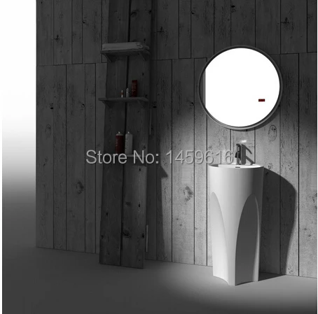 

Bathroom Round Pedestal Washbasin Solid Surface Stone Cloakroom Freestanding Vanity Sink W9020