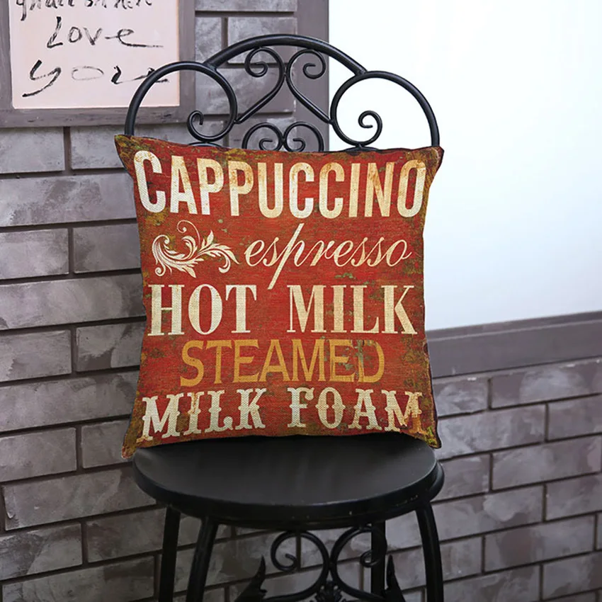 Ретро Кофе домашнего магазина бар накидка для подушки Винтаж буквенный принт