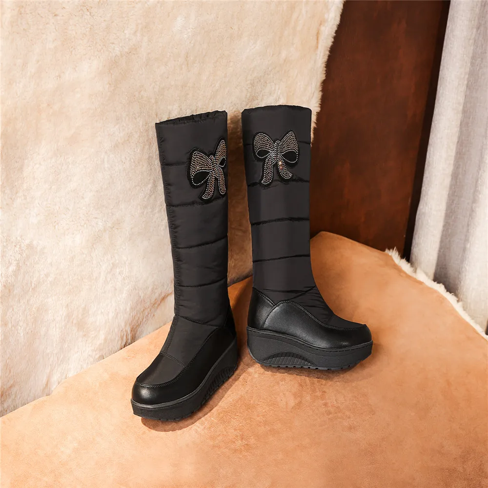 MEMUNIA Snow boots women platform shoes woman winter boots keep warm mid calf boots down PU leather rhinestone half boots