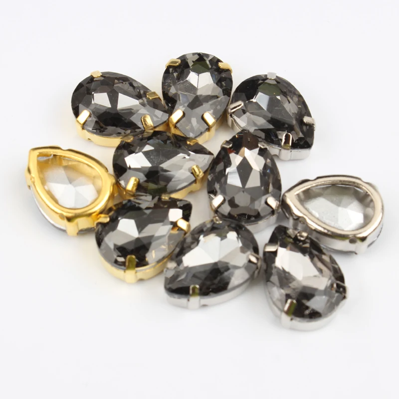 Сверкающее золотое/Серебряное Стекло с капелькой 4 размера серое пришивное К