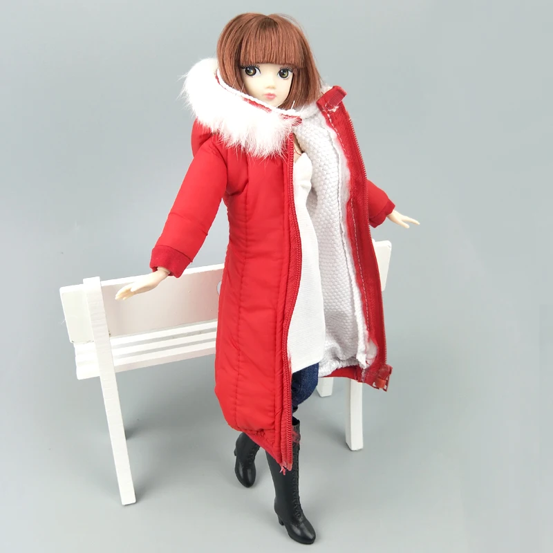 Красная Зимняя одежда длинное пальто для куклы Барби парка 1/6 BJD куртка 1:6