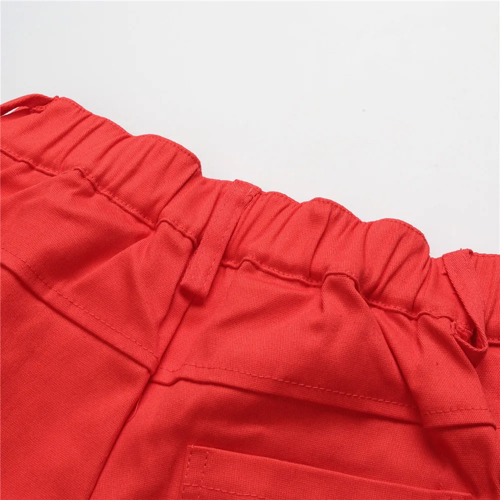 Новый модный костюм для мальчиков Джинсовая блузка + красные брюки рубашка с