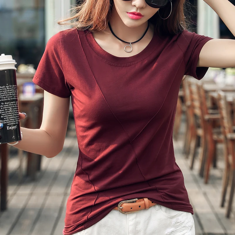 Женская рубашка модная Однотонная футболка с коротким рукавом женская одежда