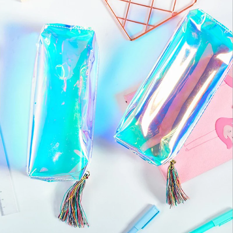 Голографический пенал из качественной искусственной кожи прозрачный