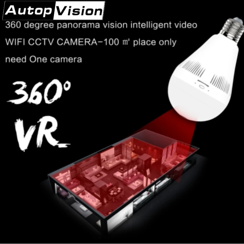 Панорамная ip камера рыбий глаз с углом обзора 360 градусов 1 3mp Wi Fi лампа VR белым + ИК