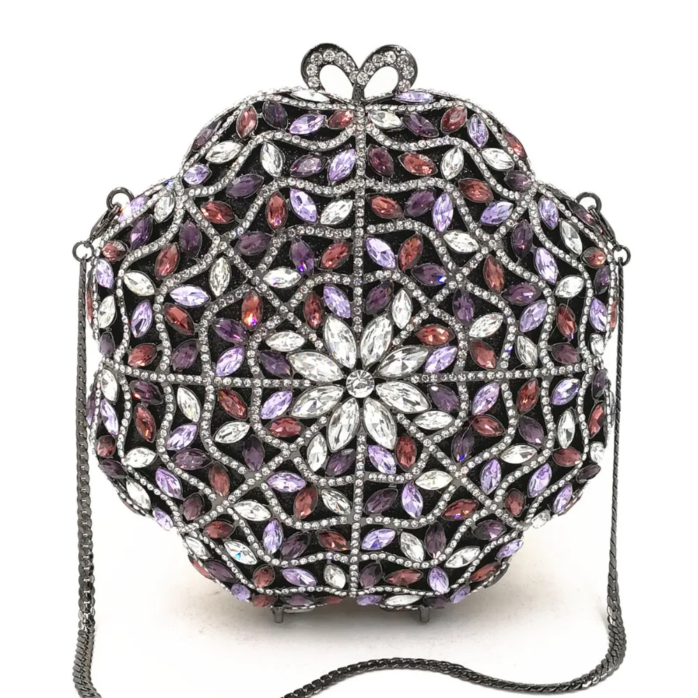 

Fashion Colorful Crystal Party Handbag Clutch Luxury Hollow Out Multi-Color Rhinestone Women Evening Clutches Bag Ladies Purse