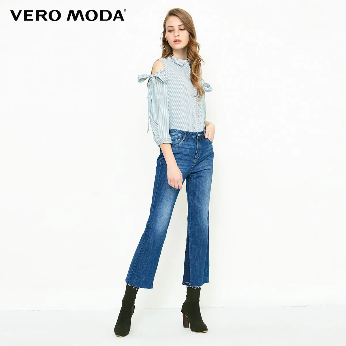 Vero Moda женские весенне летние 2019 с высокой посадкой слегка расклешенные