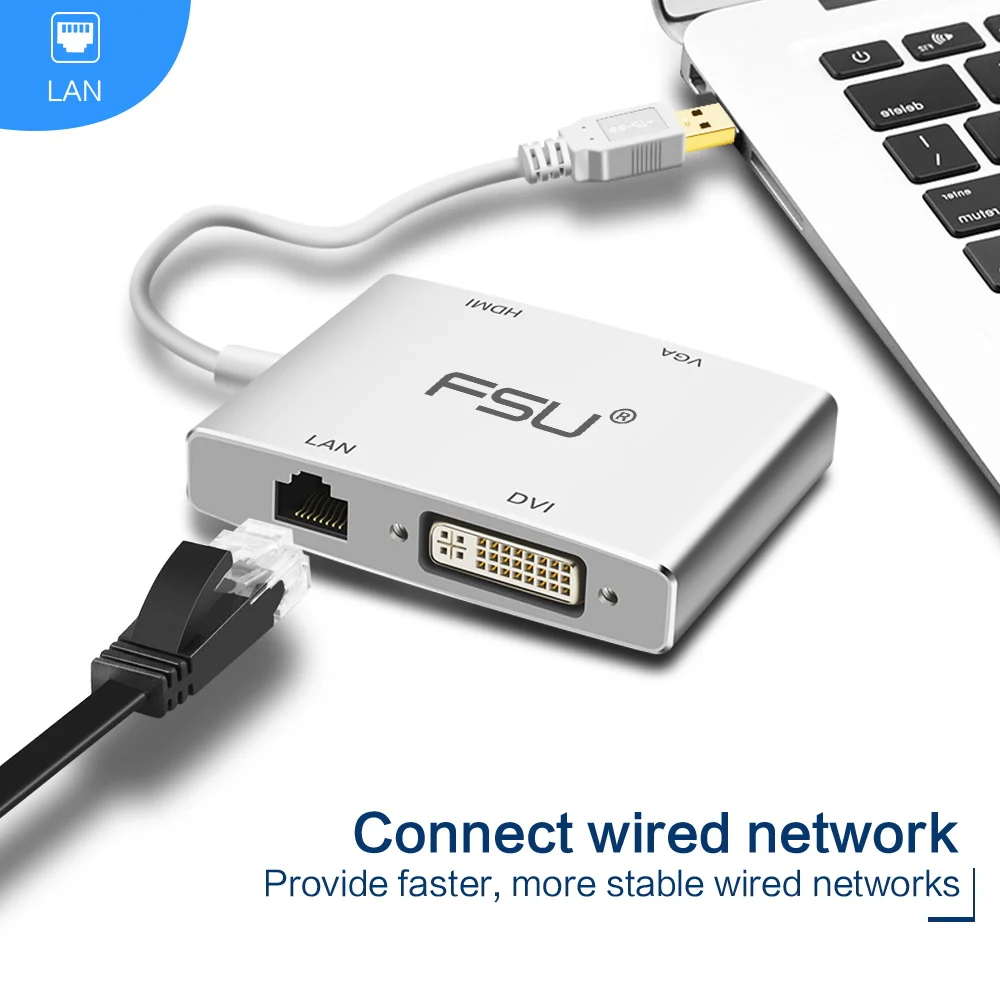 FSU 4 в 1 USB 3 0 к HDMI VGA DVI RJ45 10/100 гигабит Ethernet Lan адаптер кабель для ноутбука| |