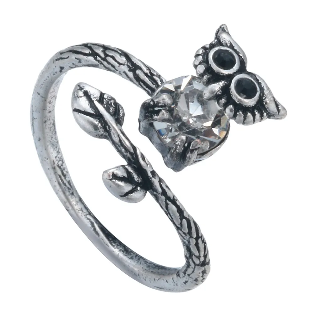 QIAMNI уникальное Винтажное кольцо в виде совы с кристаллами из кубического
