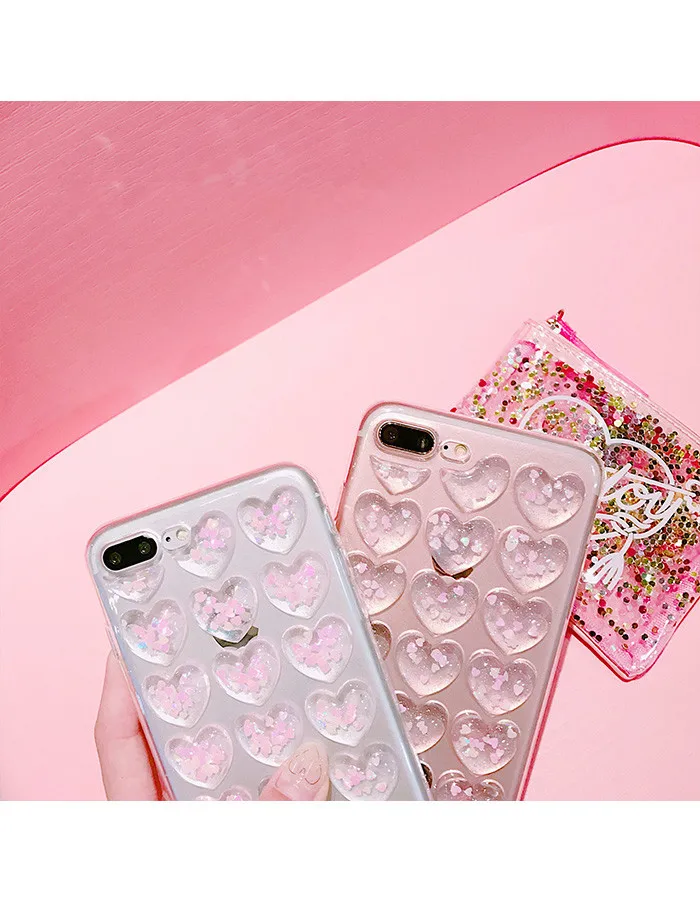 3D Transparent TPU Flash Powder Love Style Mobile Phone Case for Iphone 6 7 6s Covers Gril Protective |