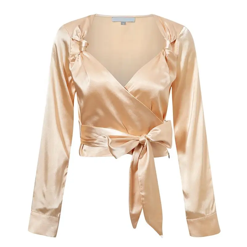 Куркума осень зима 2019 Сексуальная Ночная Клубная женская блузка глубокий v