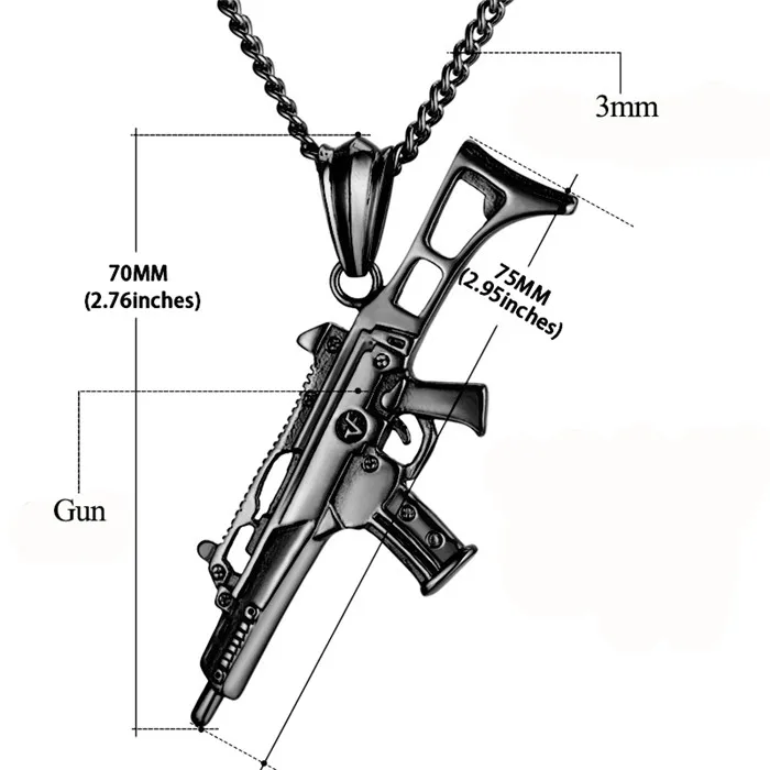 XL837B Хип-хоп панк пистолет ожерелье кулон мужской 4 размера цепочка хип-хоп ювелирные изделия для мужчин нержавеющая сталь/черный/золотой цвет bijoux AK47 ожерелье - Окраска металла: XL837B