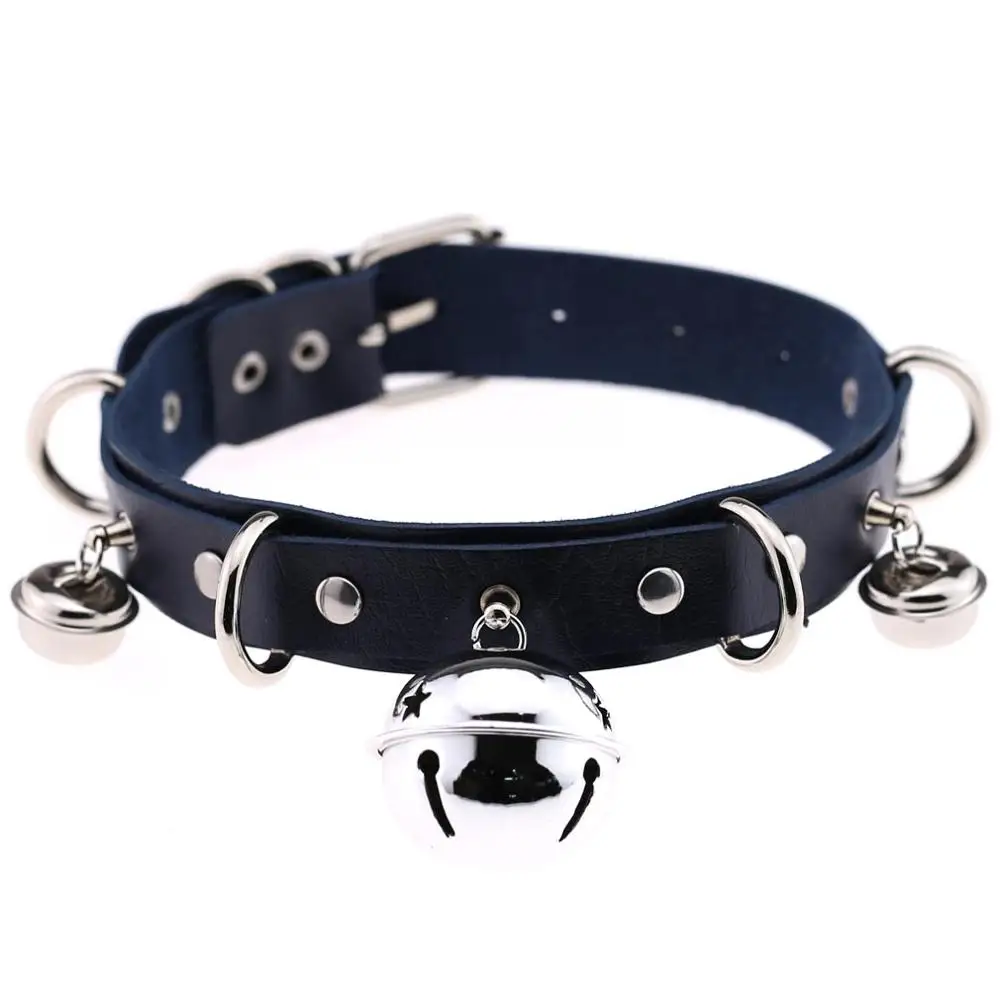dark blue Женский мужской PU чокер сексуальный маленький колокольчик кожаный воротник, БДСМ ожерелье-бондаж на шею, секс-игрушки для пары - Окраска металла: dark blue