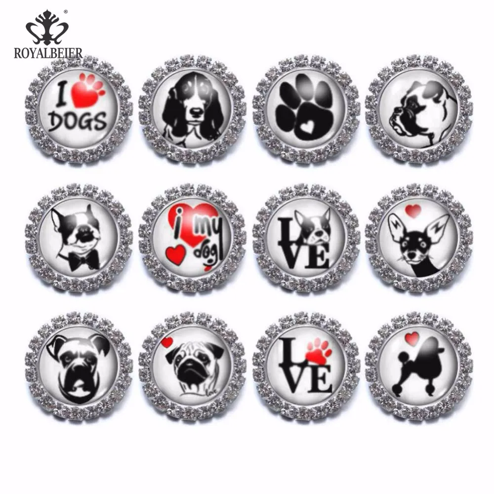 Металлические подвески из горного хрусталя 12 шт. 18 мм кнопка I Love Dog браслет с