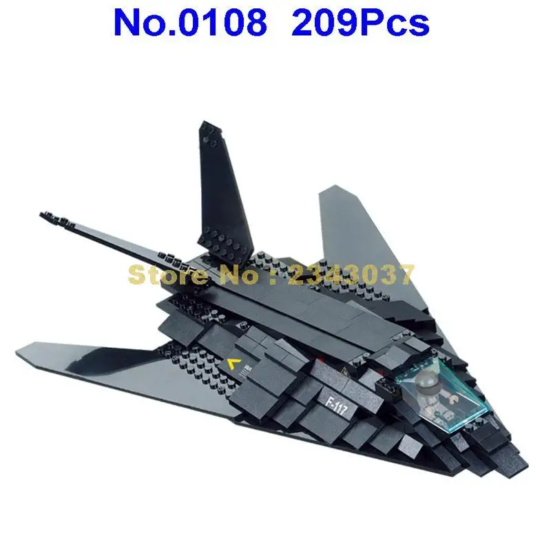 Sluban 0108 209 шт. Военный Черный F117 Невидимый бомбардировщик самолёт истребитель