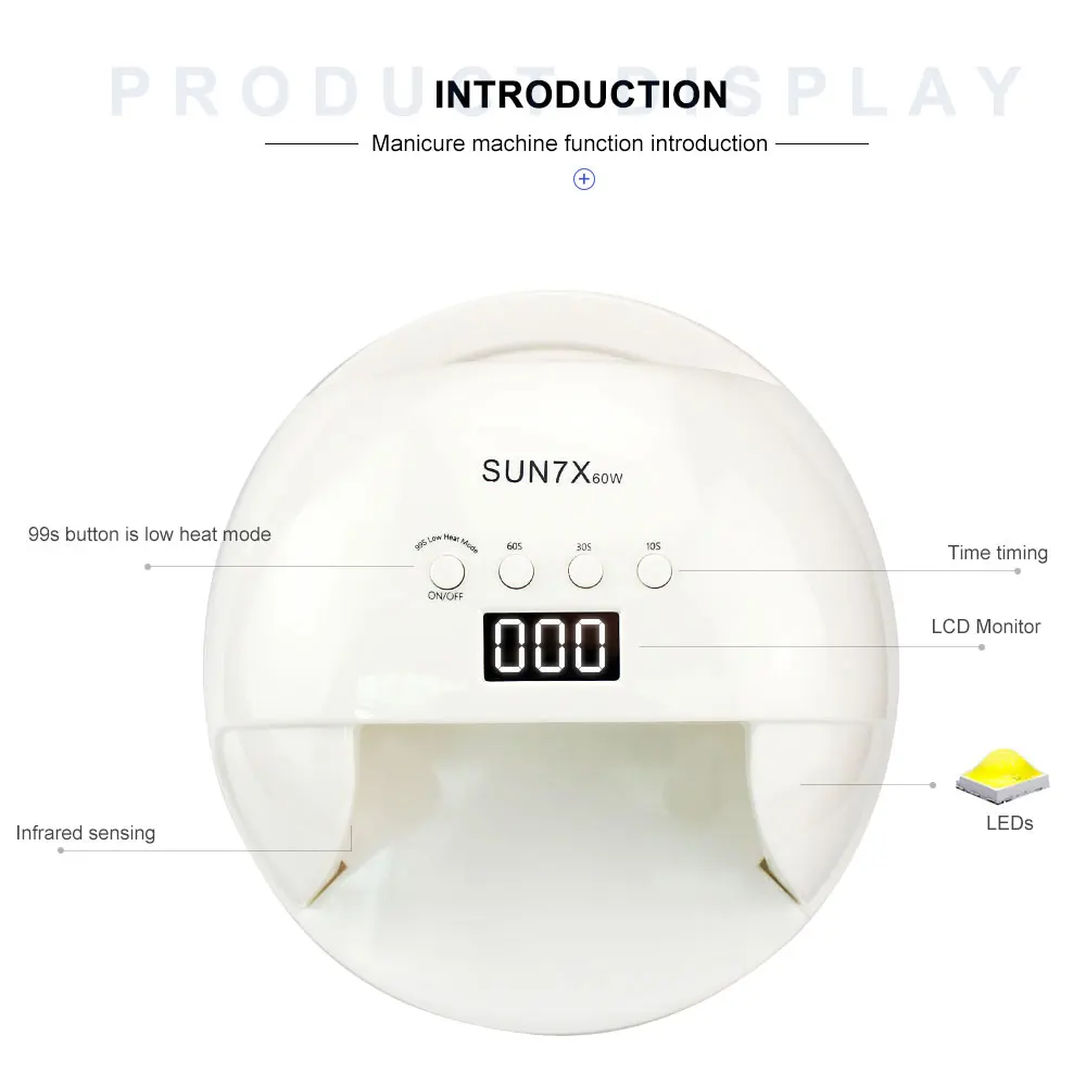 Sun7X Pro Uf лампа УФ светодиодный светильник для ногтей Max60W для маникюра отверждающий лак гель лак для ногтей с ЖК-дисплеем 30 светодиодный s Сушилка для ногтей